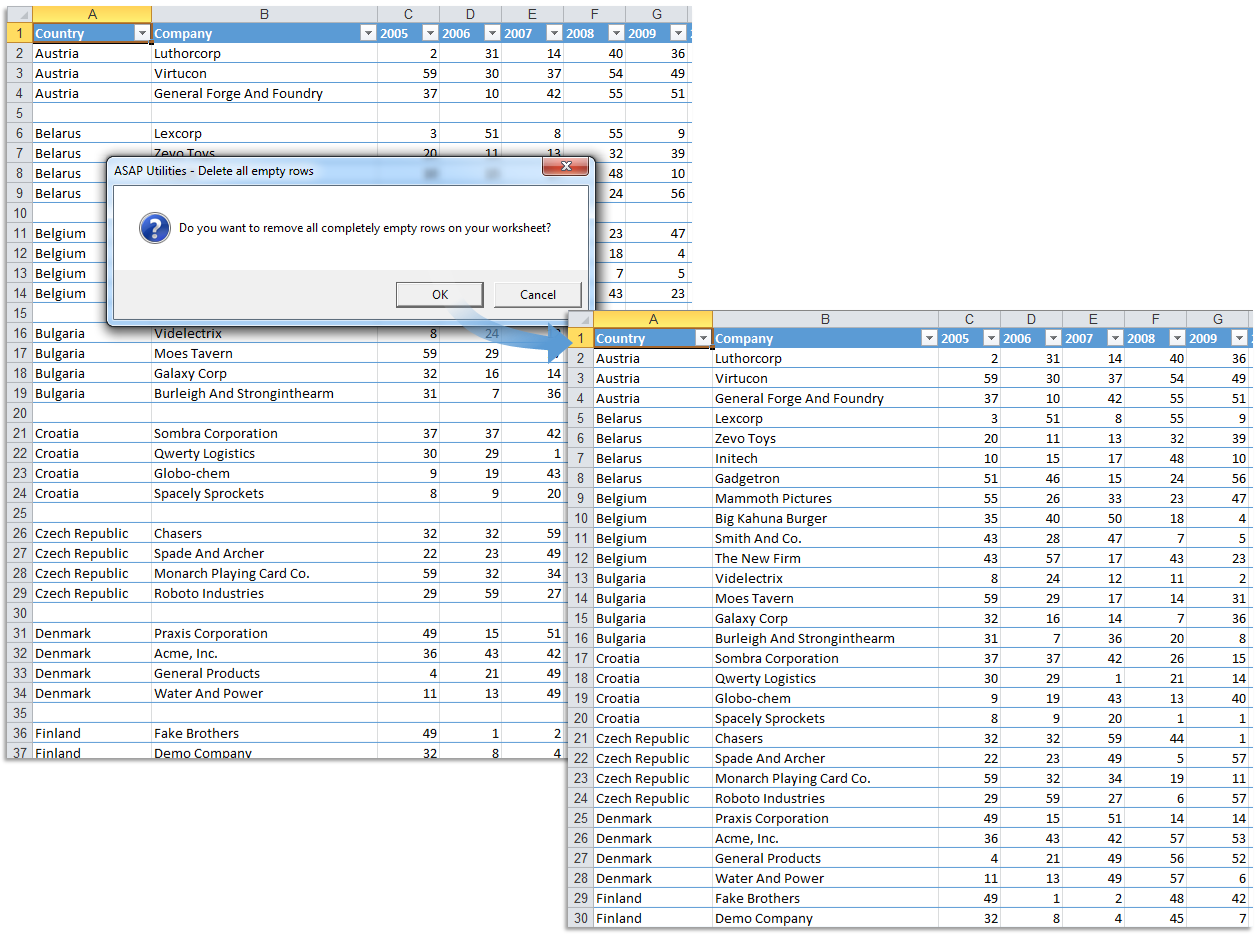 ASAP Utilities For Excel Blog Tip Quickly Remove Blank Rows From A 