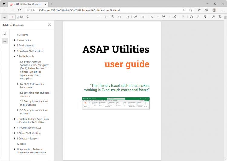 Параметры ASAP Utilities  ›  6 Откройте Руководство пользователя ASAP Utilities (на английском языке, PDF)...