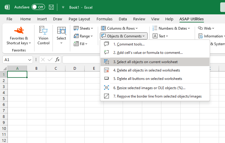 Objects & Comments  ›  Select all objects on current worksheet