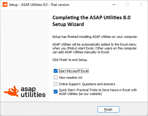 Completing the ASAP Utilities setup