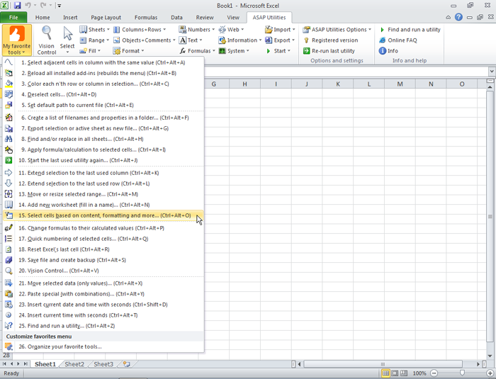 Excel 2010 (32-bit edition) with ASAP Utilities