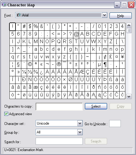 character map