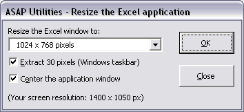 System » Resize the Excel application...