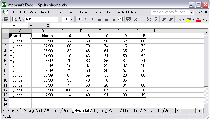 A new sheet is created for each group of data