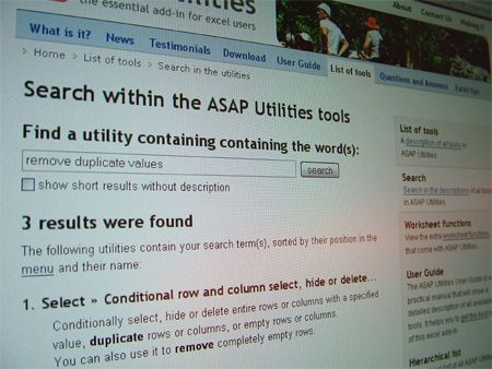 Search within the ASAP Utilities tools