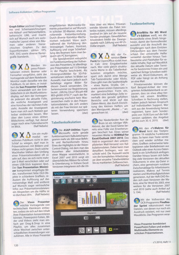 ASAP Utilities mentioned in the German magazine C't in May 2010