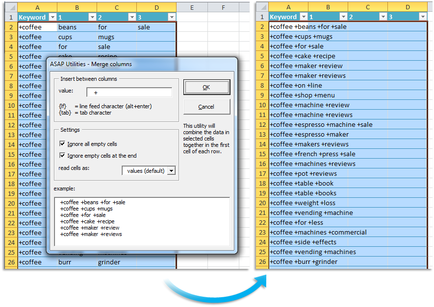 ASAP Utilities For Excel Blog Tip Easy Ways To Combine The Contents Of Multiple Cells