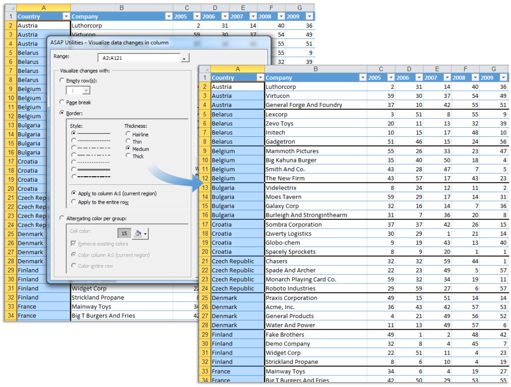 Tip: Insert A Border Or Blank Row After Repeating Cell Values In A ...