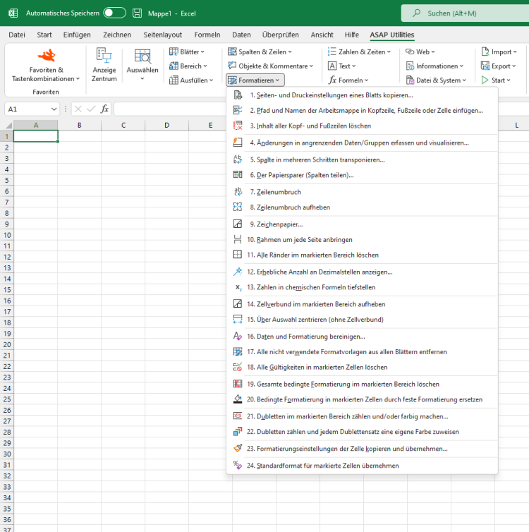 ASAP Utilities  ›  Formatierung  (Click to zoom)