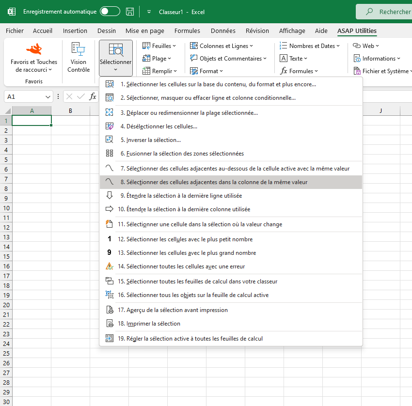 Sélectionner  ›  8 Sélectionner des cellules adjacentes dans la colonne de la même valeur