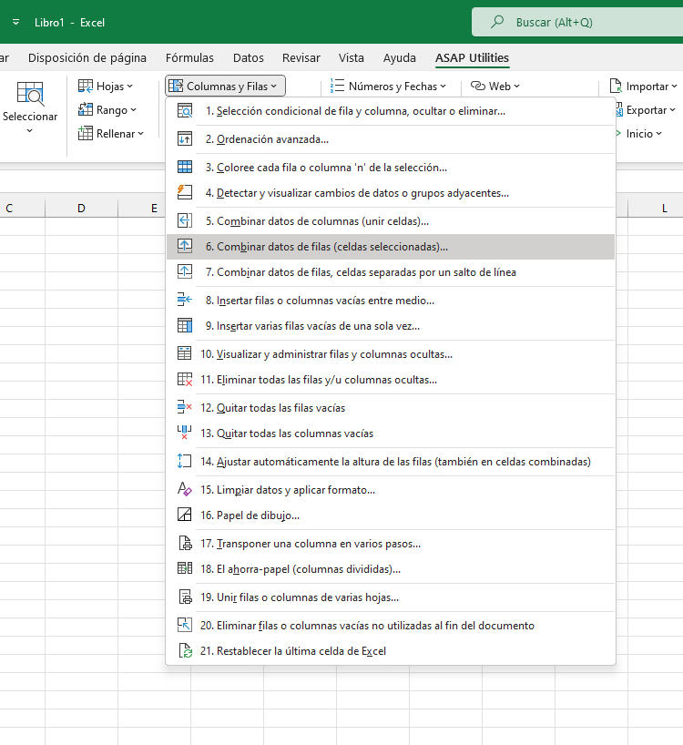 Columnas y Filas  ›  6 Combinar datos de filas (celdas seleccionadas)...