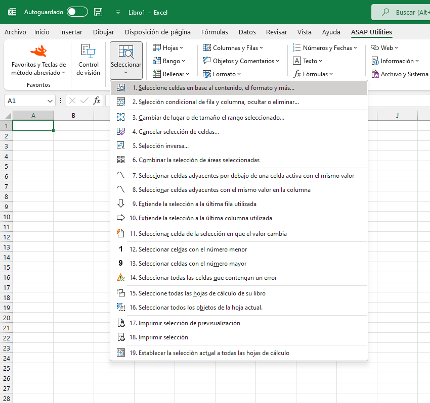 Seleccionar  ›  1 Seleccione celdas en base al contenido, el formato y más...