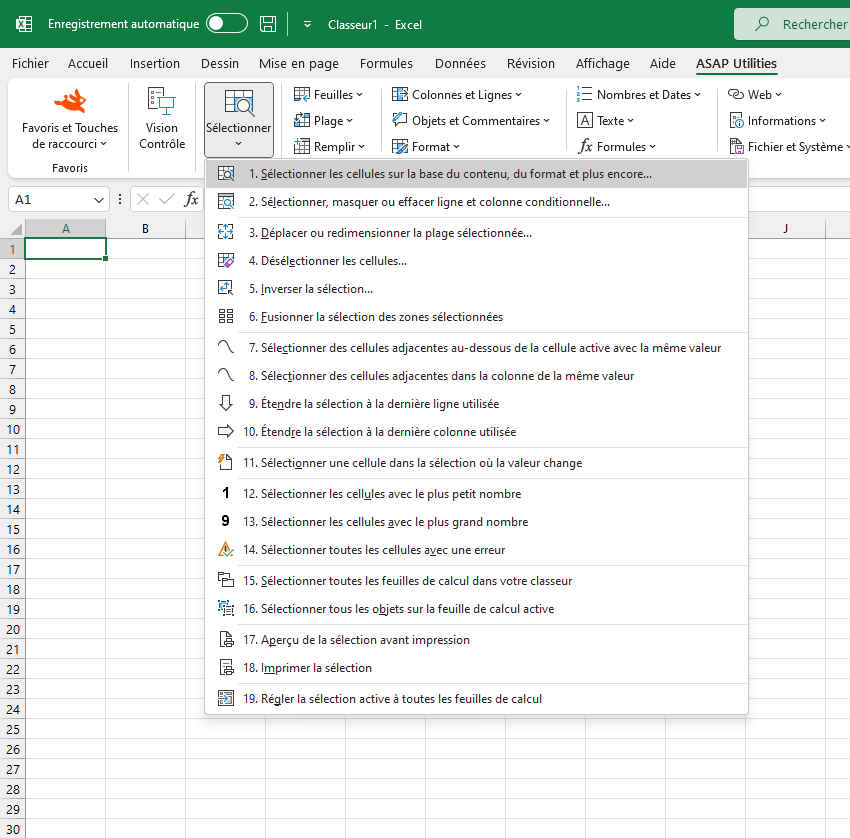 Sélectionner  ›  1 Sélectionner les cellules sur la base du contenu, du format et plus encore...