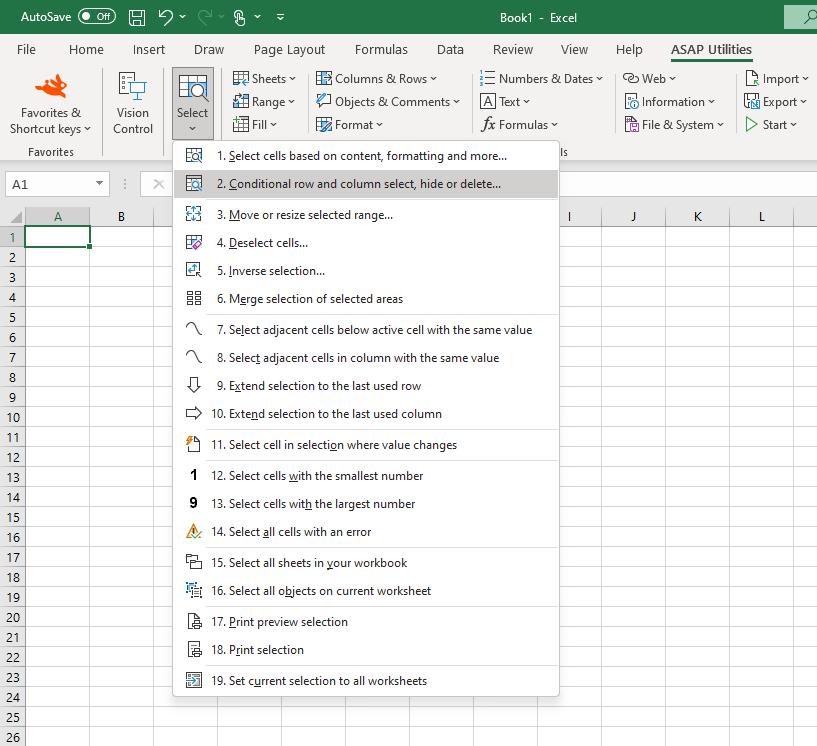 Select  ›  2 Conditional row and column select, hide or delete...