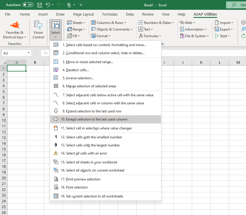 Select  ›  10 Extend selection to the last used column