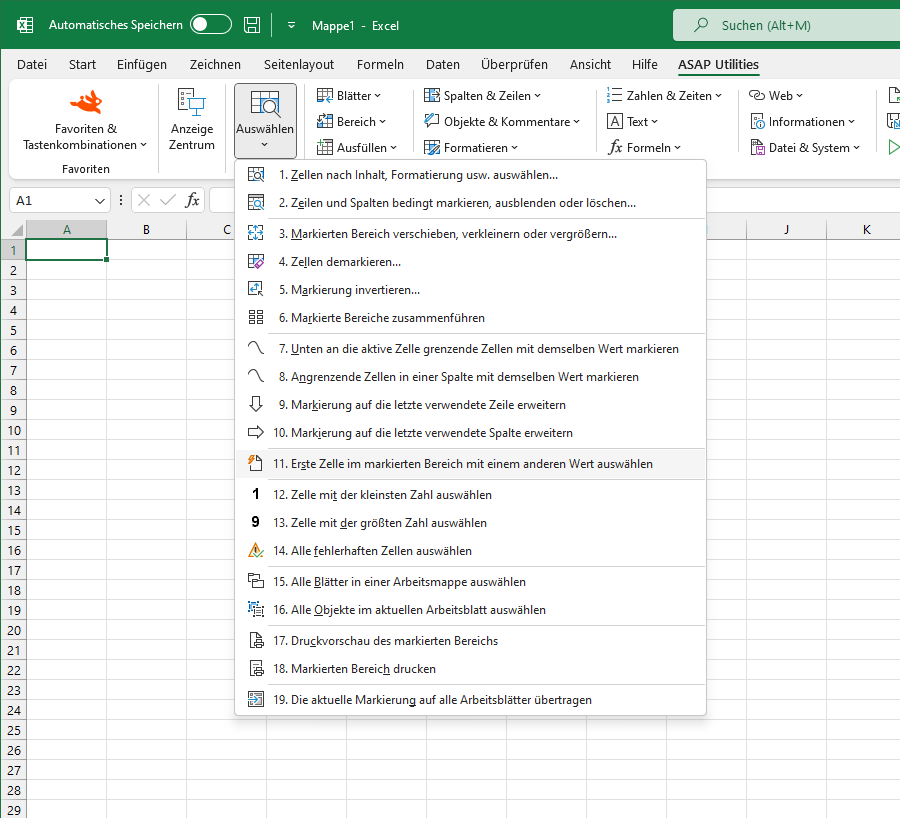 Auswählen  ›  11 Erste Zelle im markierten Bereich mit einem anderen Wert auswählen