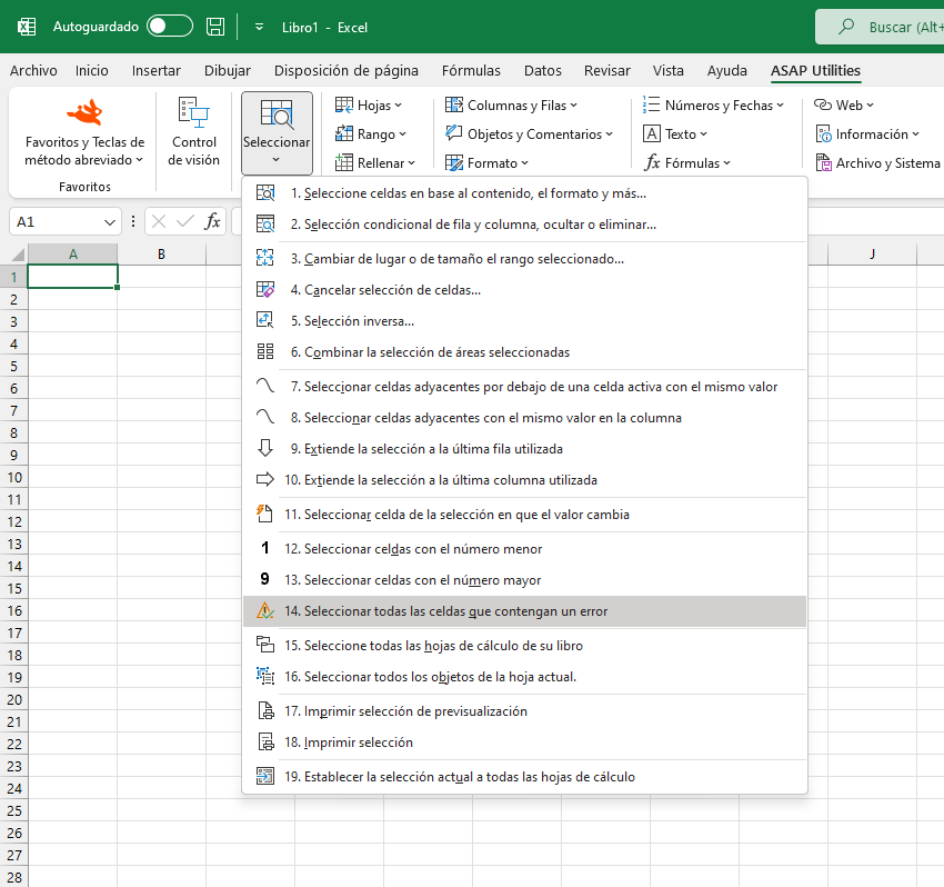Seleccionar  ›  14 Seleccionar todas las celdas que contengan un error
