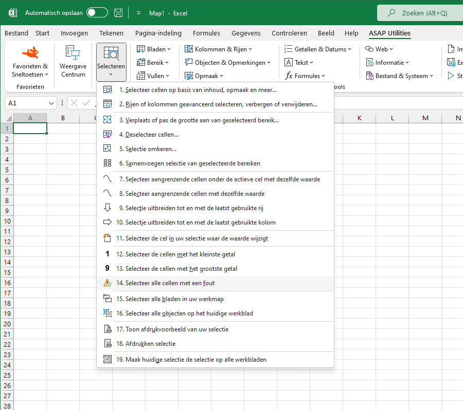 Selecteren  ›  14 Selecteer alle cellen met een fout
