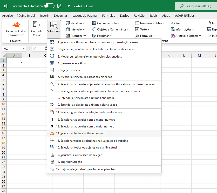 Selecionar  ›  14 Selecionar todas as células com erro