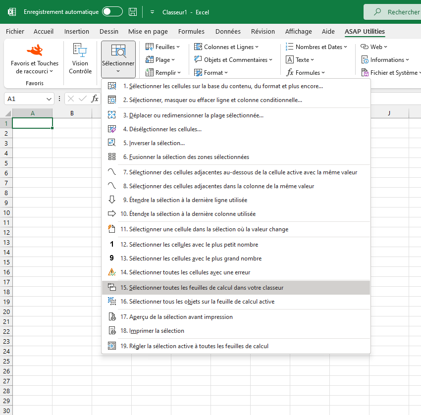 Sélectionner  ›  15 Sélectionner toutes les feuilles de calcul dans votre classeur