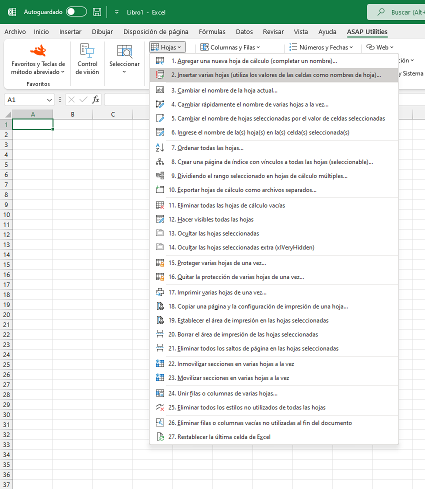 Hojas  ›  2 Insertar varias hojas (utiliza los valores de las celdas como nombres de hoja)...