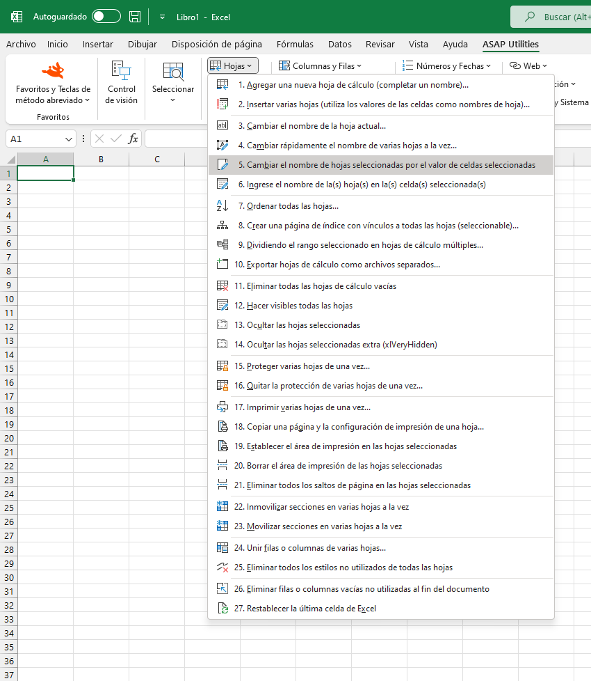 Hojas  ›  5 Cambiar el nombre de hojas seleccionadas por el valor de celdas seleccionadas