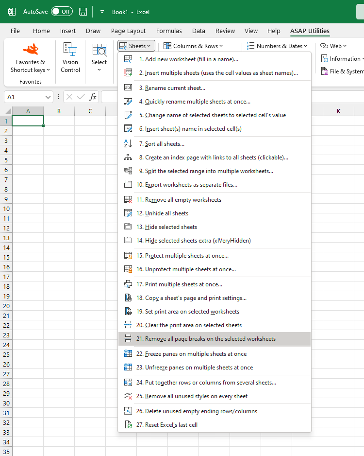 Sheets  ›  21 Remove all page breaks on the selected worksheets