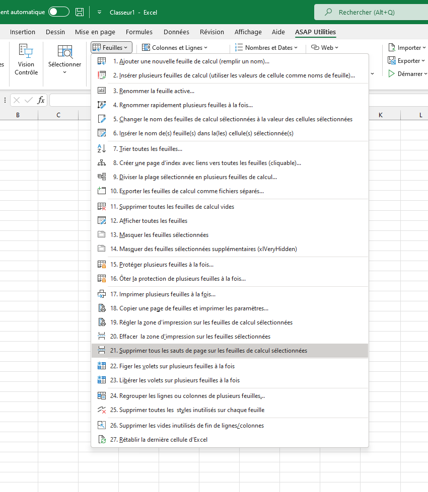Feuilles  ›  21 Supprimer tous les sauts de page sur les feuilles de calcul sélectionnées