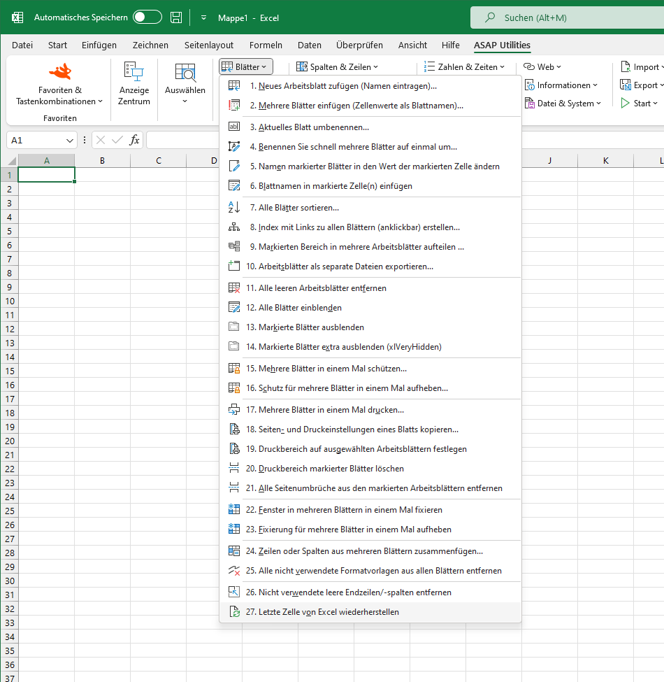 Blätter  ›  27 Letzte Zelle von Excel wiederherstellen