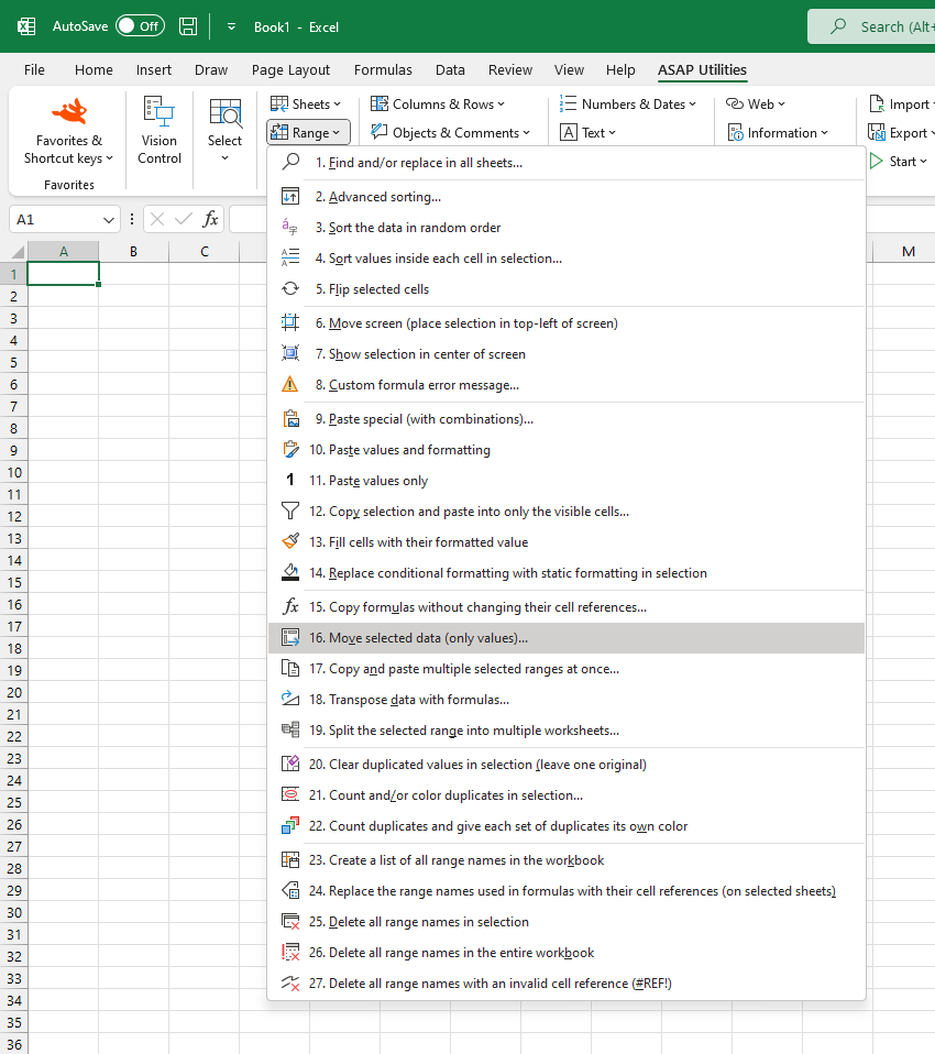 Range  ›  16 Move selected data (only values)...