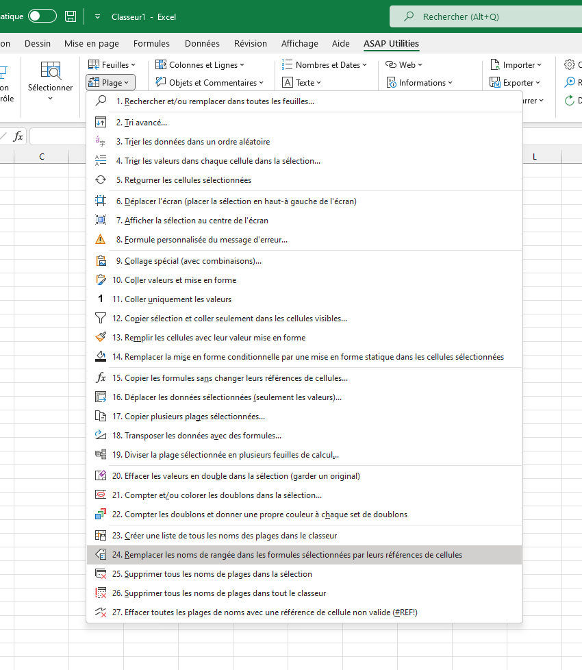 Plage  ›  24 Remplacer les noms de rangée dans les formules sélectionnées par leurs références de cellules