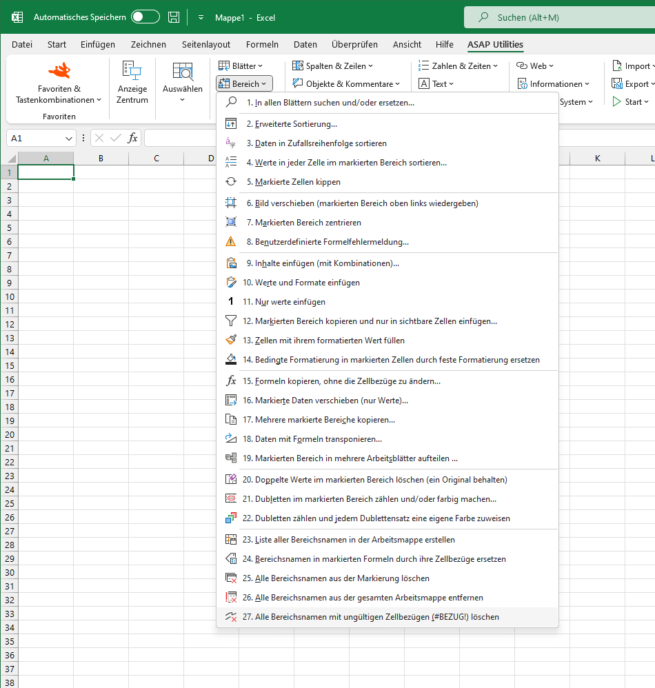Bereich  ›  27 Alle Bereichsnamen mit ungültigen Zellbezügen (#BEZUG!) löschen