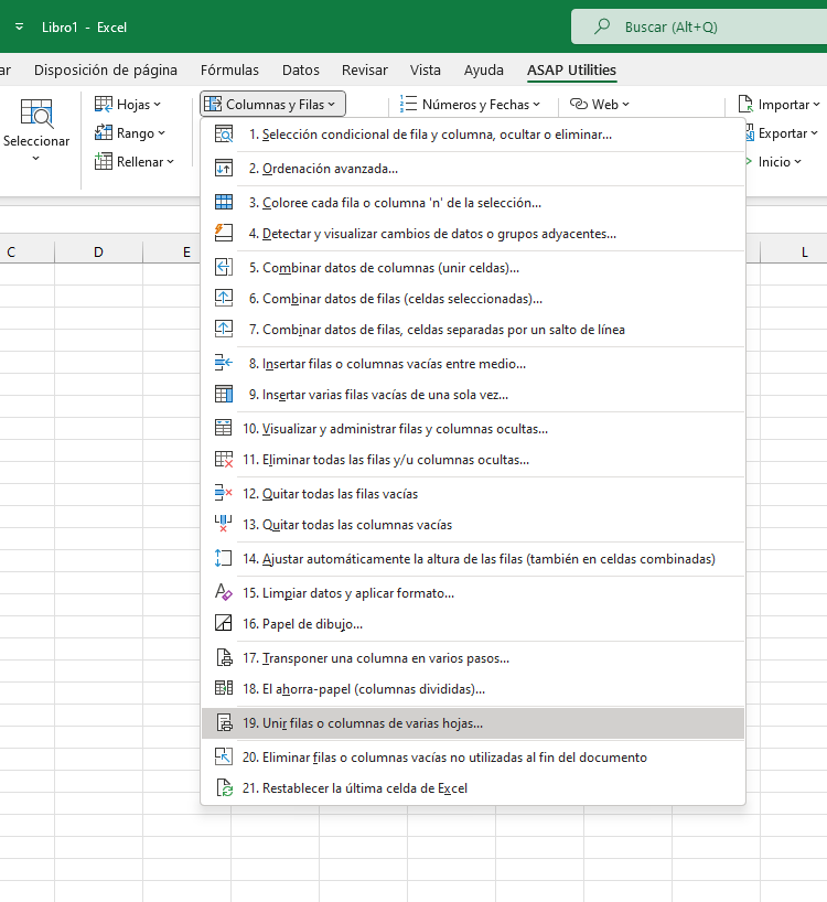 Columnas y Filas  ›  19 Unir filas o columnas de varias hojas...