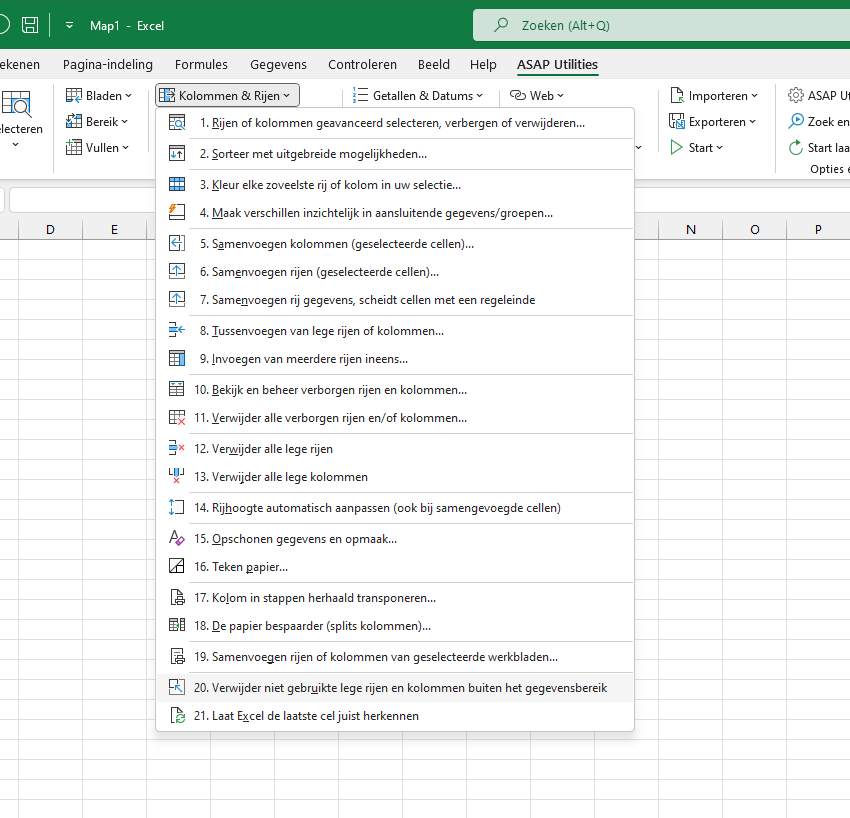 Kolommen & Rijen  ›  20 Verwijder niet gebruikte lege rijen en kolommen buiten het gegevensbereik