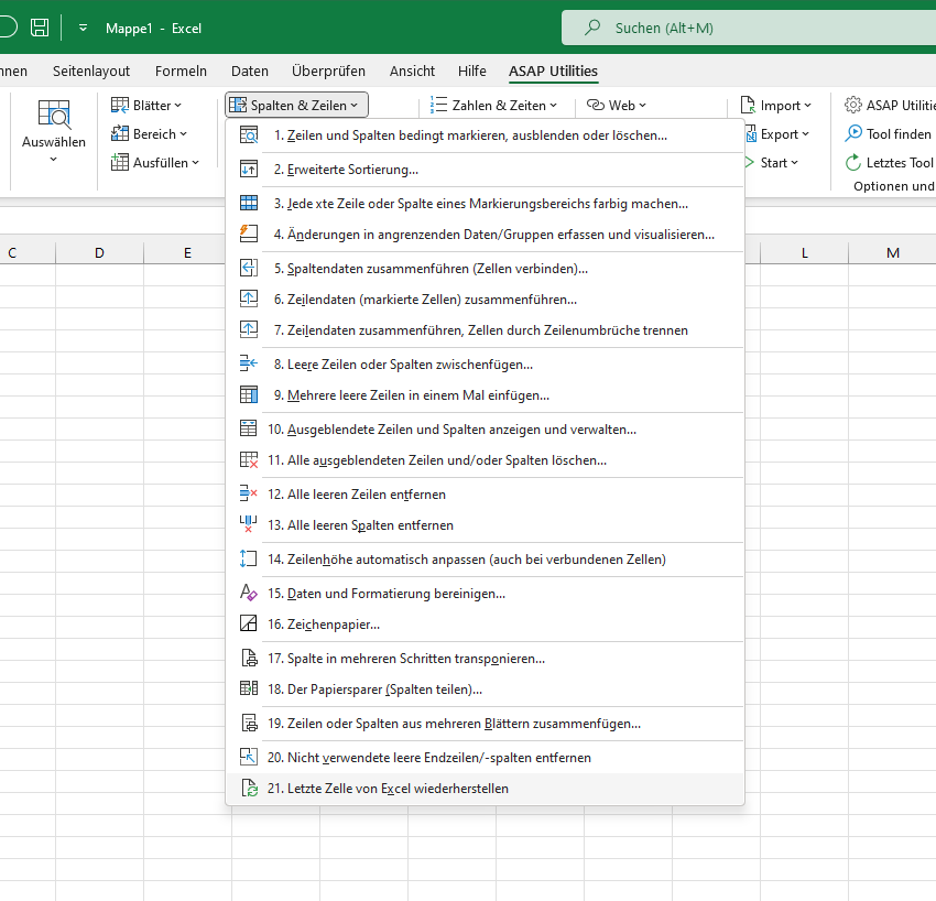 Spalten & Zeilen  ›  21 Letzte Zelle von Excel wiederherstellen