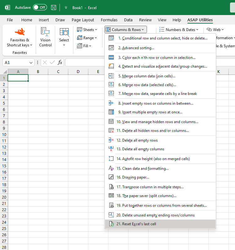 Columns & Rows  ›  21 Reset Excel's last cell