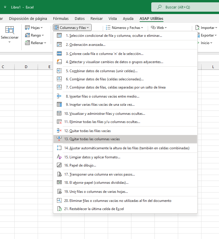 Columnas y Filas  ›  13 Quitar todas las columnas vacías