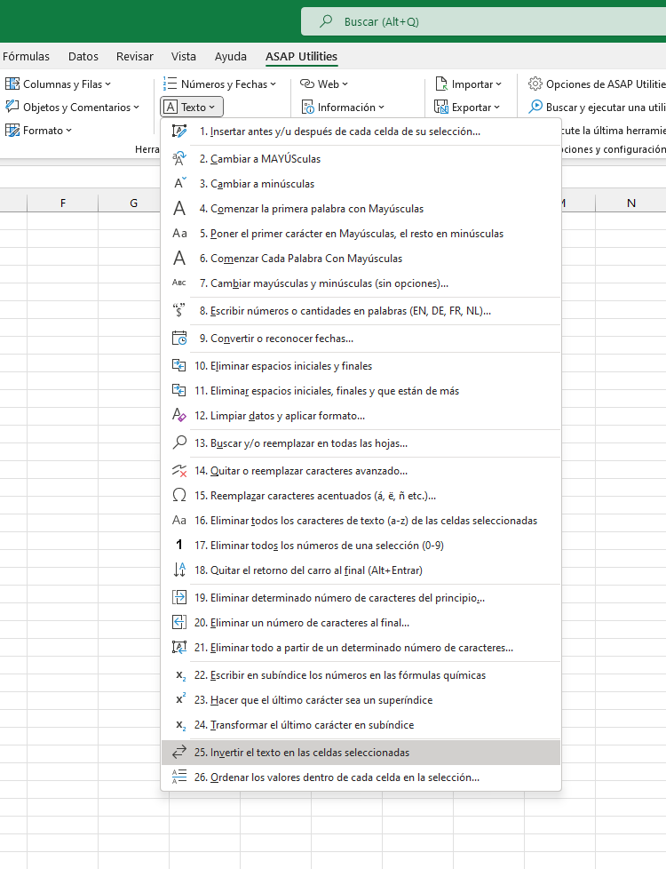 Texto  ›  25 Invertir el texto en las celdas seleccionadas