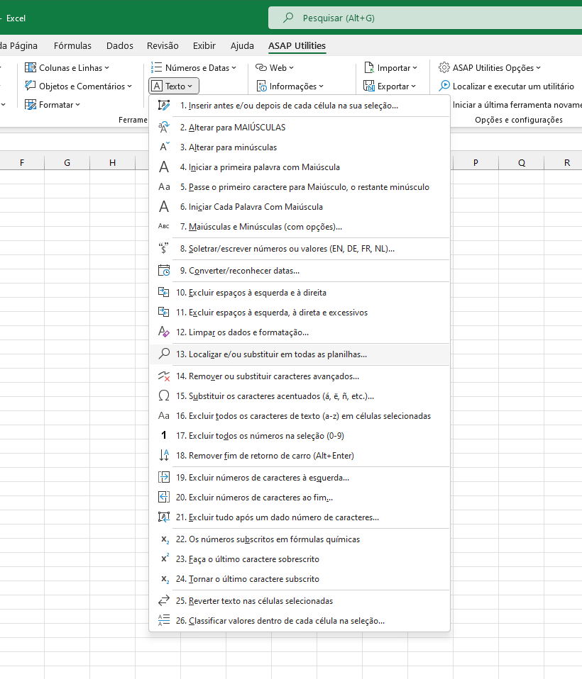 Texto  ›  13 Localizar e/ou substituir em todas as planilhas...