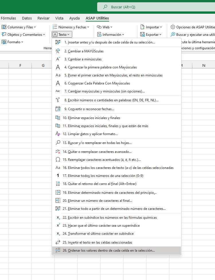 Texto  ›  26 Ordenar los valores dentro de cada celda en la selección...