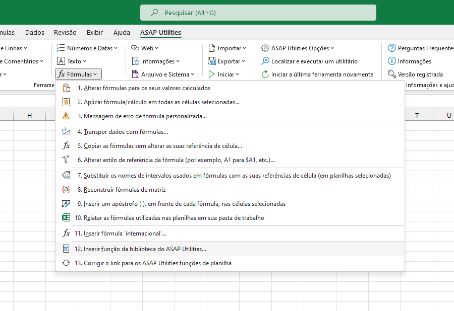 Fórmulas  ›  12 Inserir função da biblioteca do ASAP Utilities...