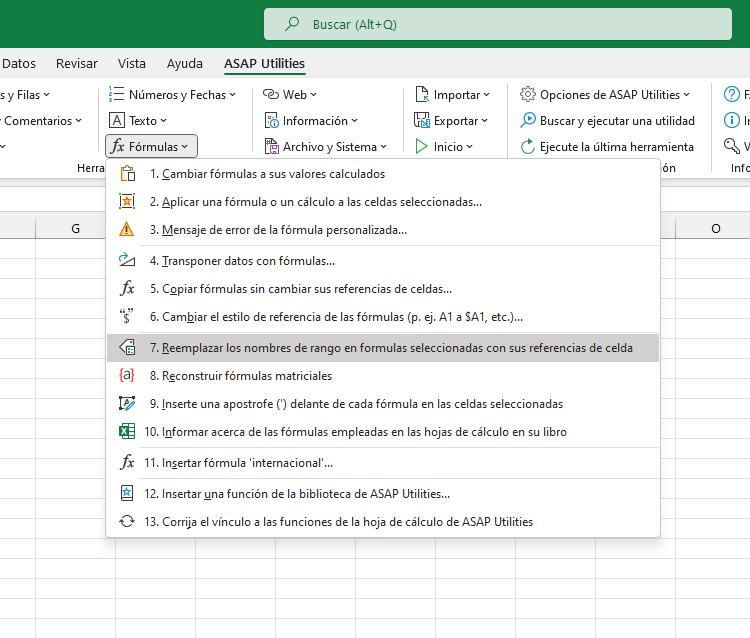 Fórmulas  ›  7 Reemplazar los nombres de rango en formulas seleccionadas con sus referencias de celda