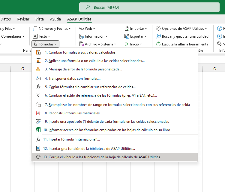 Fórmulas  ›  13 Corrija el vínculo a las funciones de la hoja de cálculo de ASAP Utilities