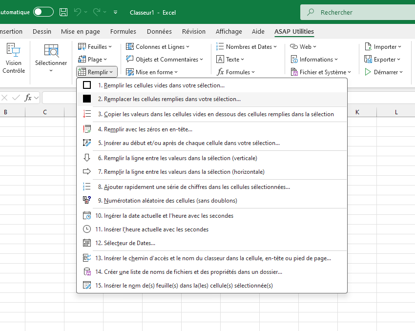 Remplir  ›  2 Remplacer les cellules remplies dans votre sélection...