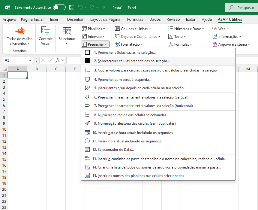 Preencher  ›  2 Sobrescrever células preenchidas na seleção...