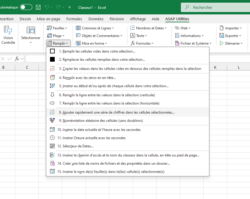 Remplir  ›  8 Ajouter rapidement une série de chiffres dans les cellules sélectionnées...