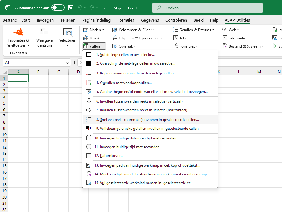 Vullen  ›  8 Snel een reeks (nummers) invoeren in geselecteerde cellen...