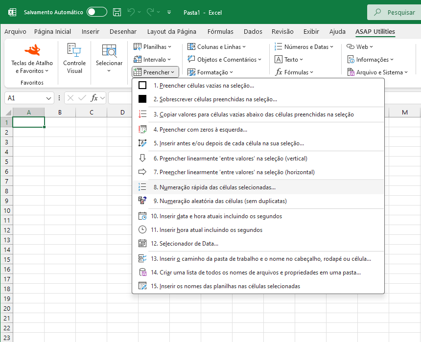 Preencher  ›  8 Numeração rápida das células selecionadas...