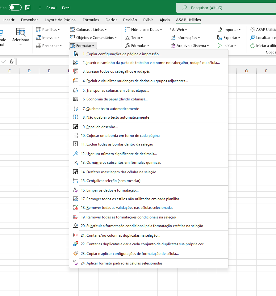 Formatação  ›  1 Copiar configurações de página e impressão...