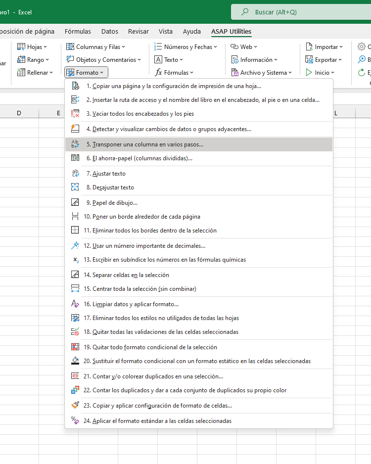 Formato  ›  5 Transponer una columna en varios pasos...